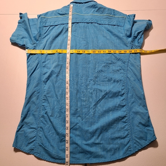 Buckle Black Mens Dungeon Shirt Large Cyan Blue Trim Western Pocket Button S/S - Picture 5 of 7